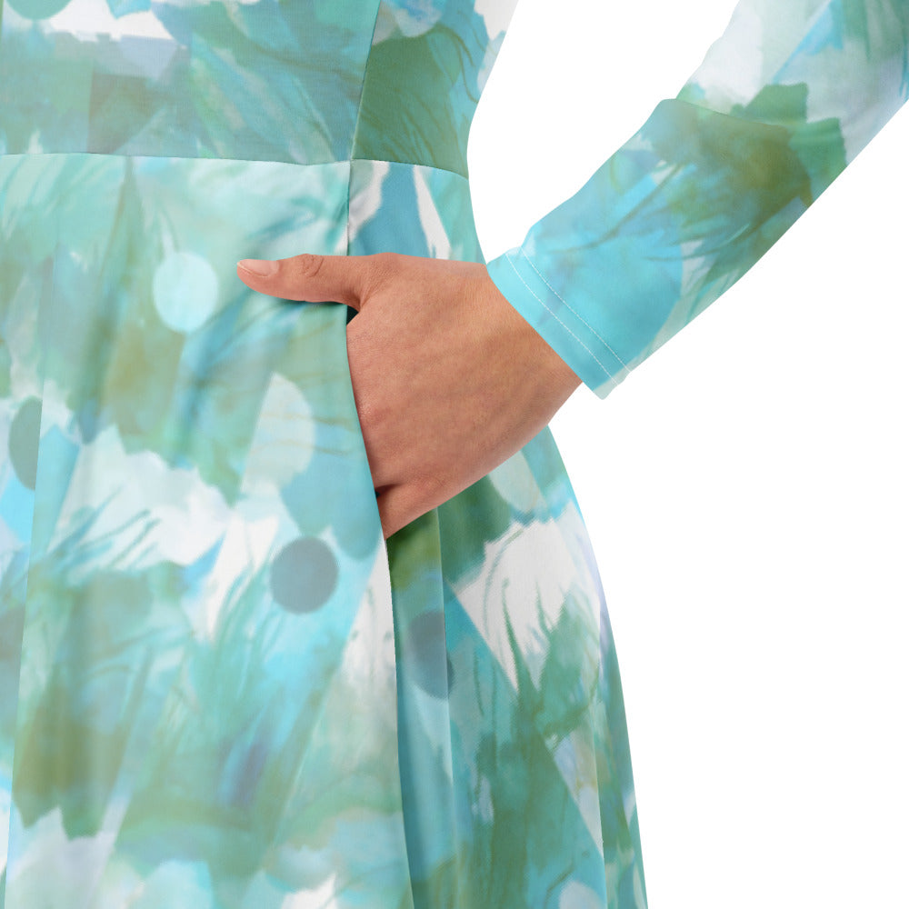 All-over print long sleeve midi dress 333kl2