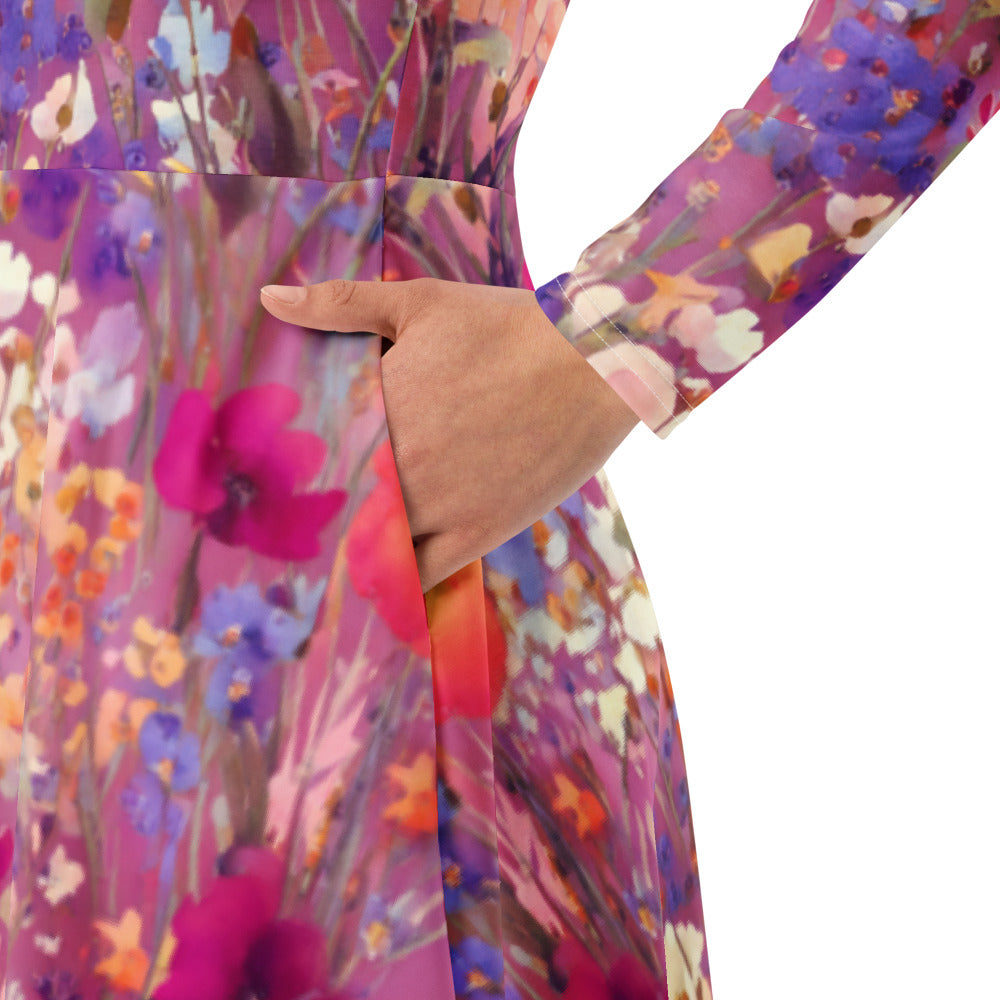 All-over print long sleeve midi dress 334