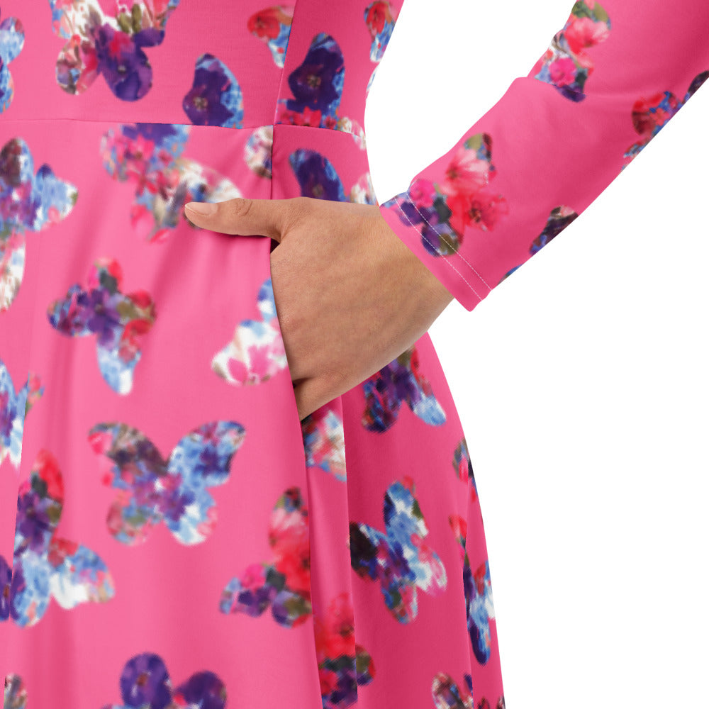 All-over print long sleeve midi dress 335kl1