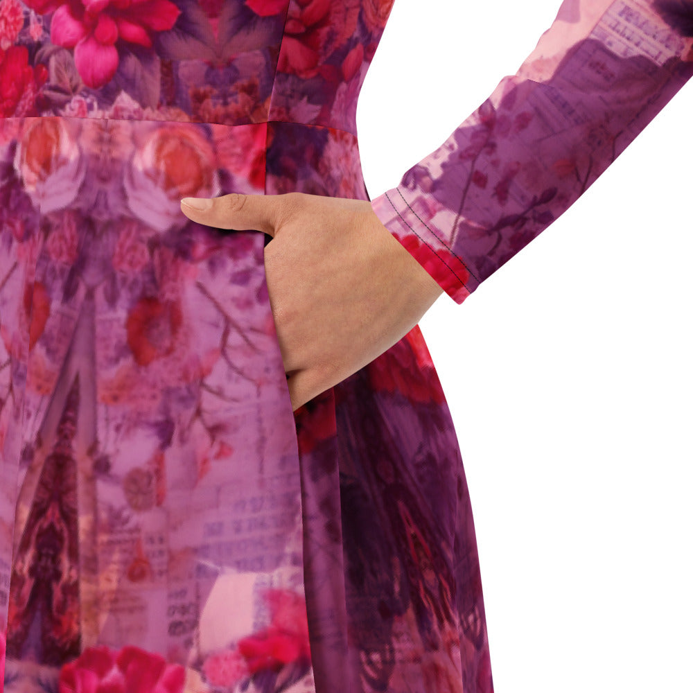 All-over print long sleeve midi dress 336kl2