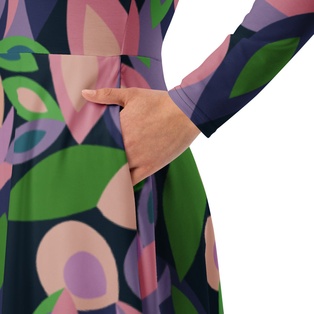 All-over print long sleeve midi dress 323kl4