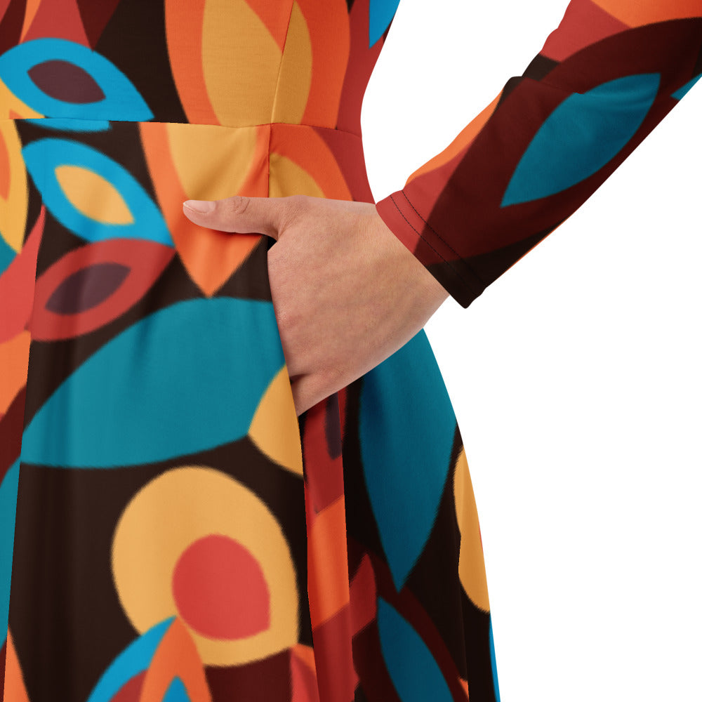 All-over print long sleeve midi dress 323kl1