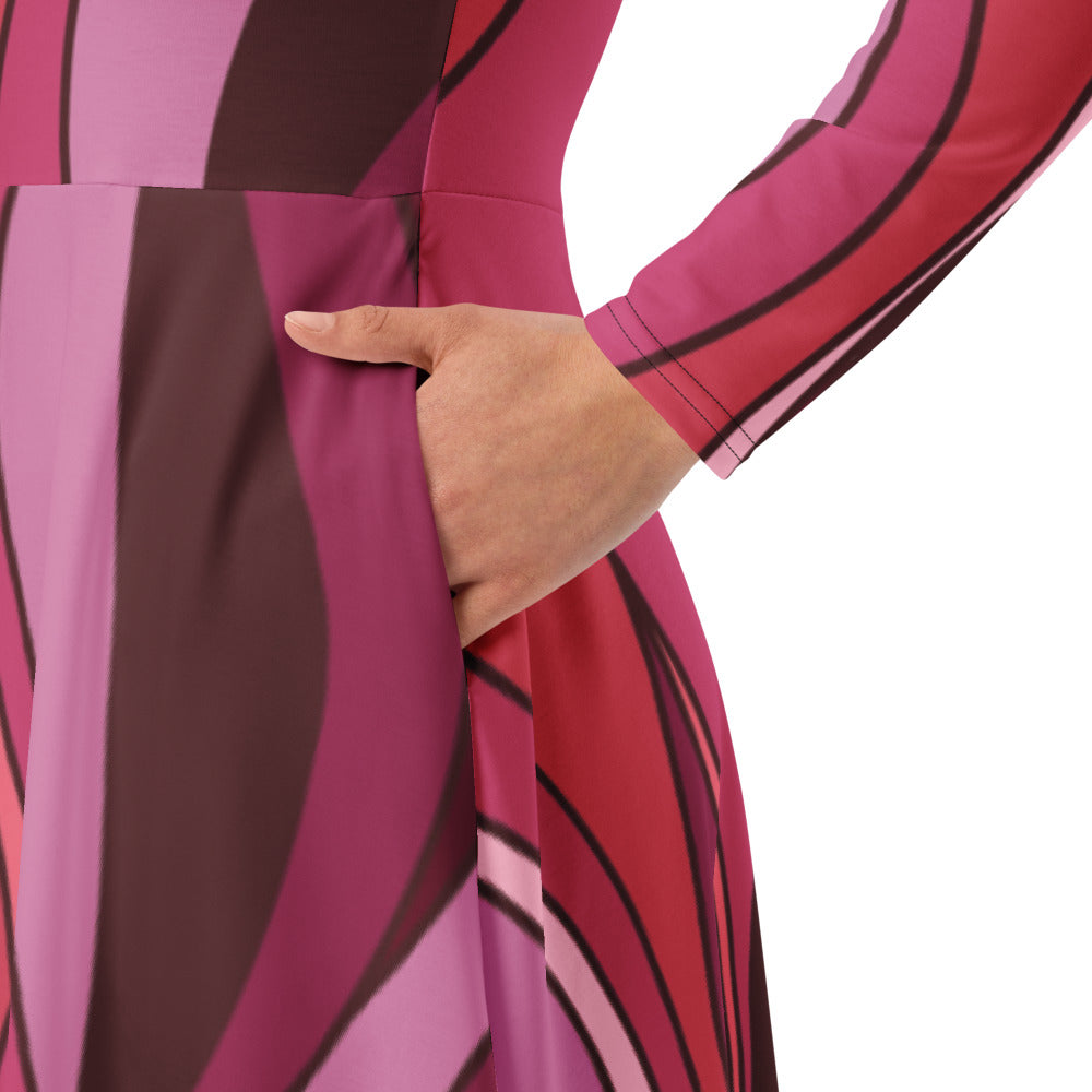 All-over print long sleeve midi dress 337kl1