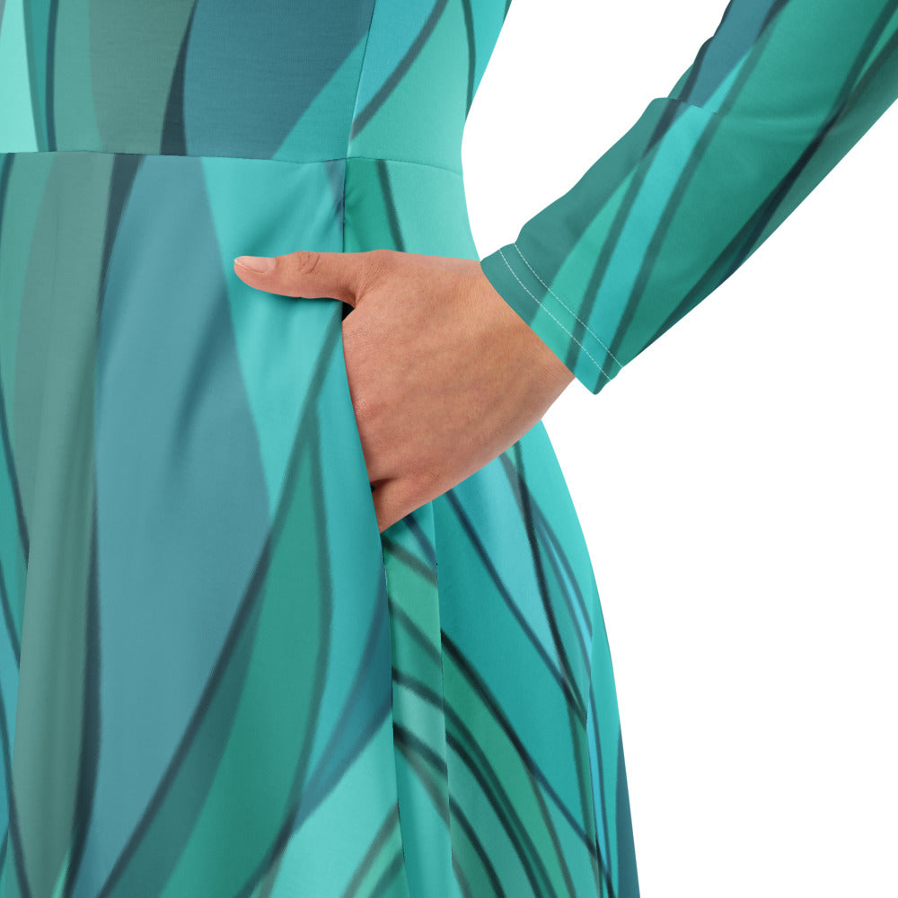 All-over print long sleeve midi dress 337Bkl2