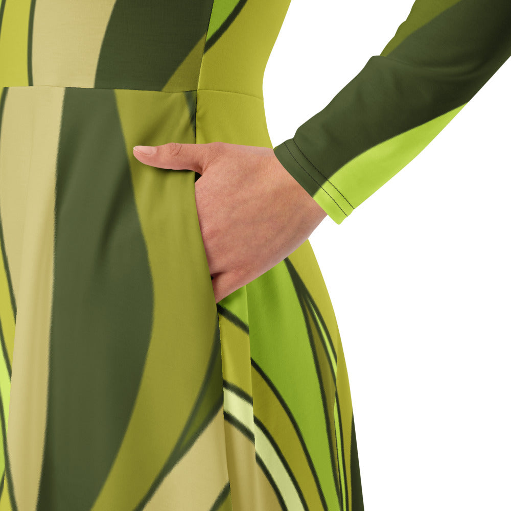 All-over print long sleeve midi dress 337kl5