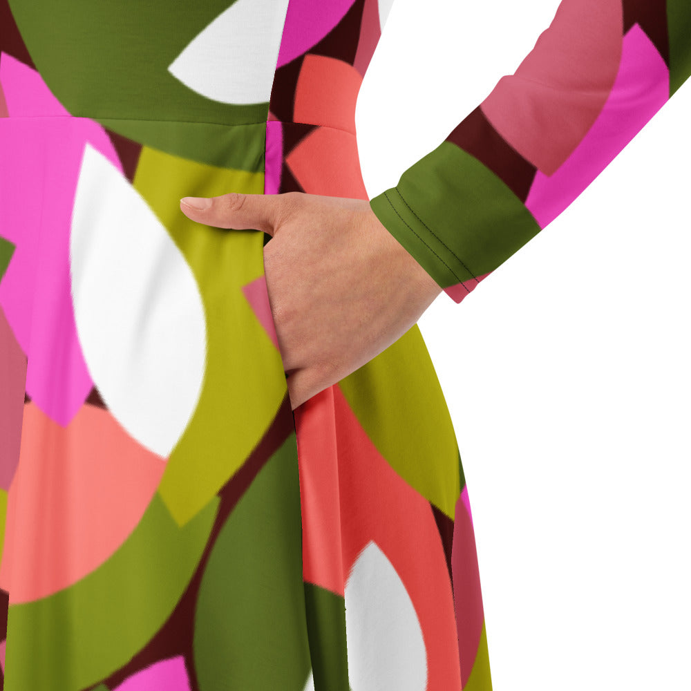 All-over print long sleeve midi dress 338kl3