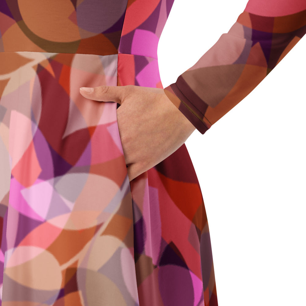 All-over print long sleeve midi dress 338Ckl2b