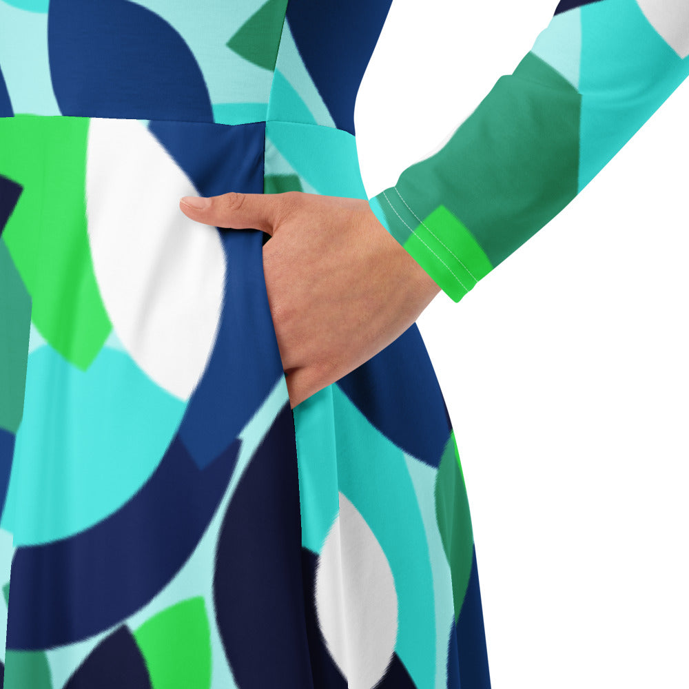 All-over print long sleeve midi dress 338Bkl4