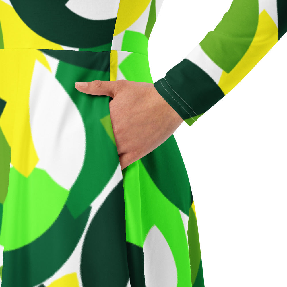 All-over print long sleeve midi dress 338kl1