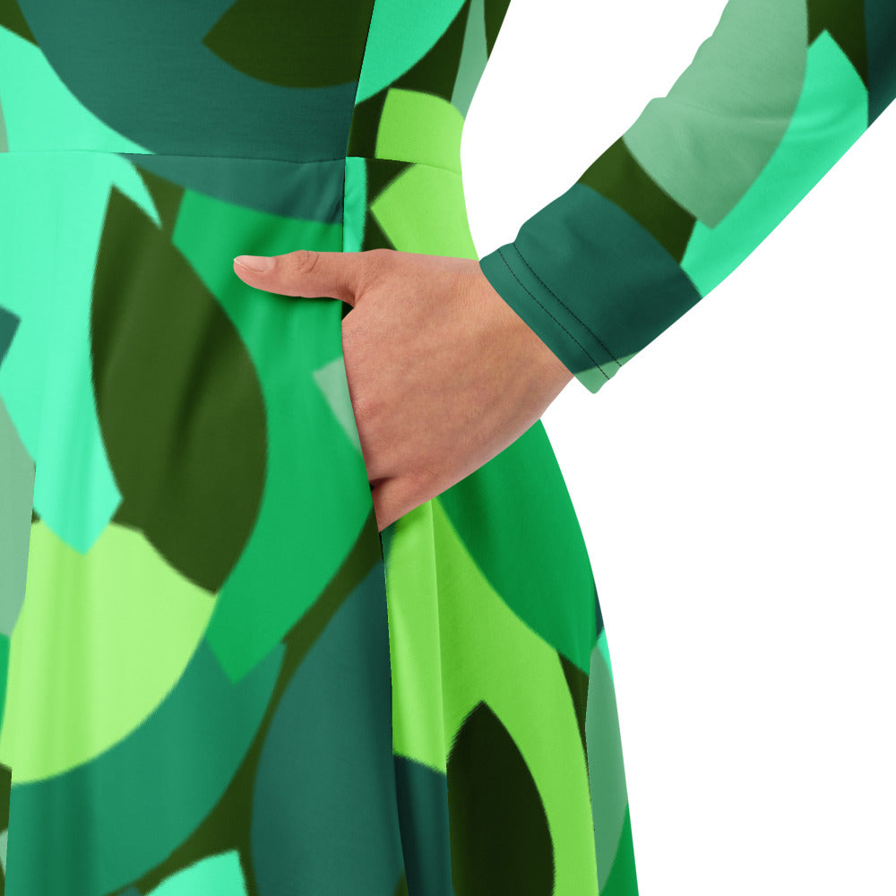 All-over print long sleeve midi dress 338kl4