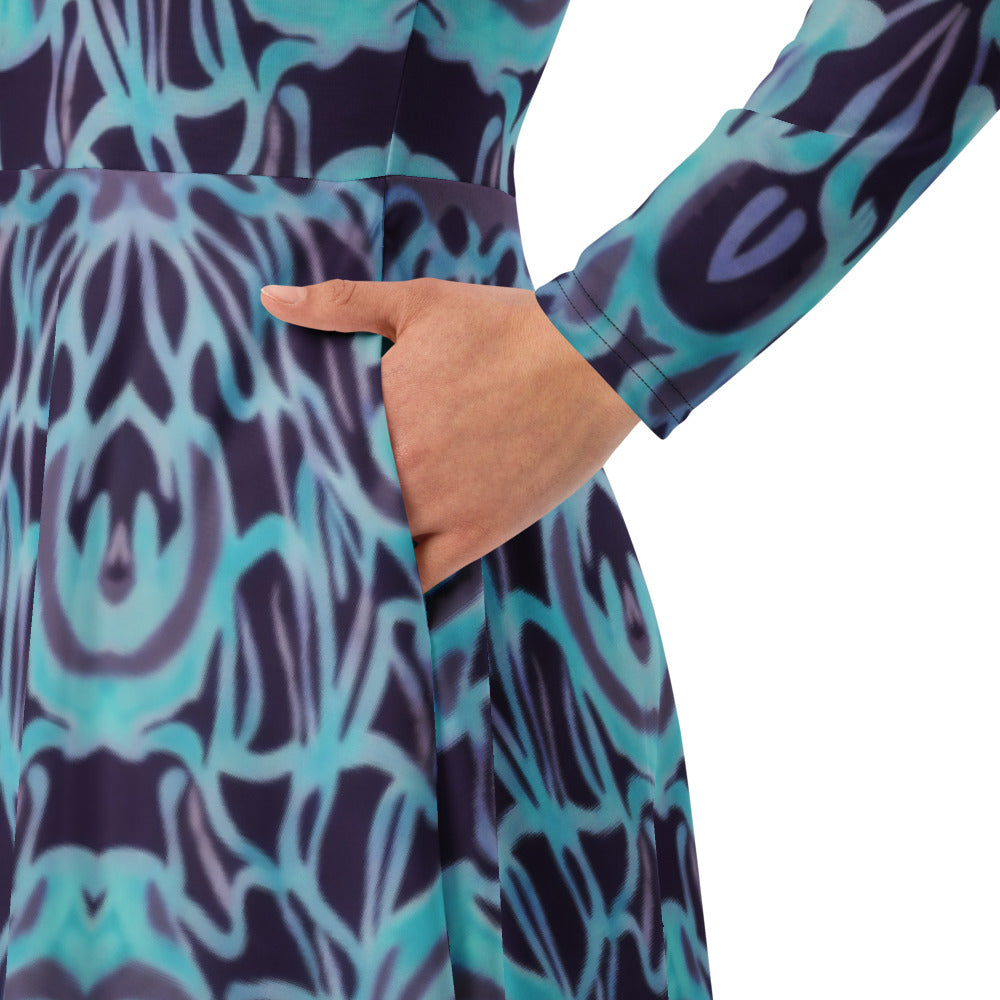 All-over print long sleeve midi dress 339kl1