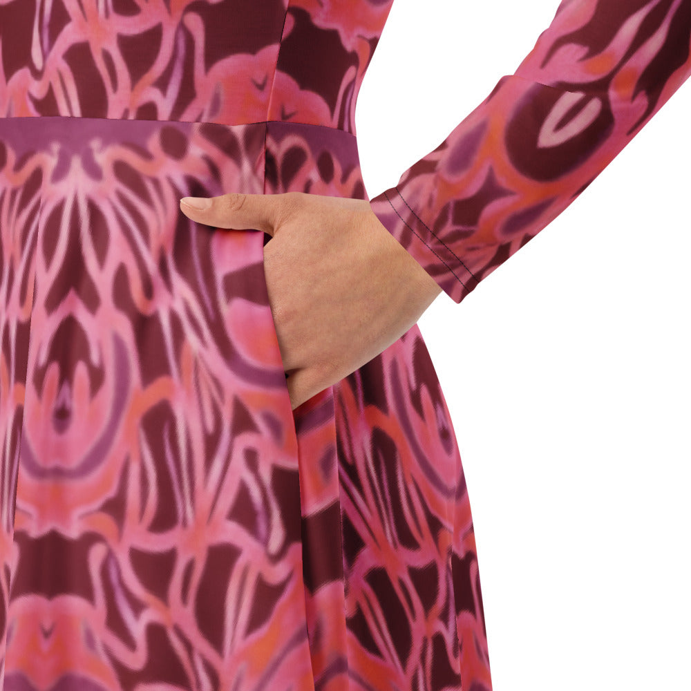 All-over print long sleeve midi dress 339Bkl5