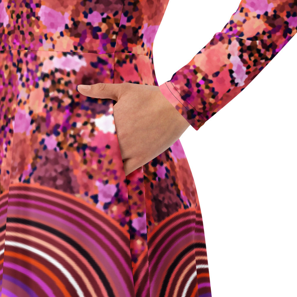 All-over print long sleeve midi dress 340kl5