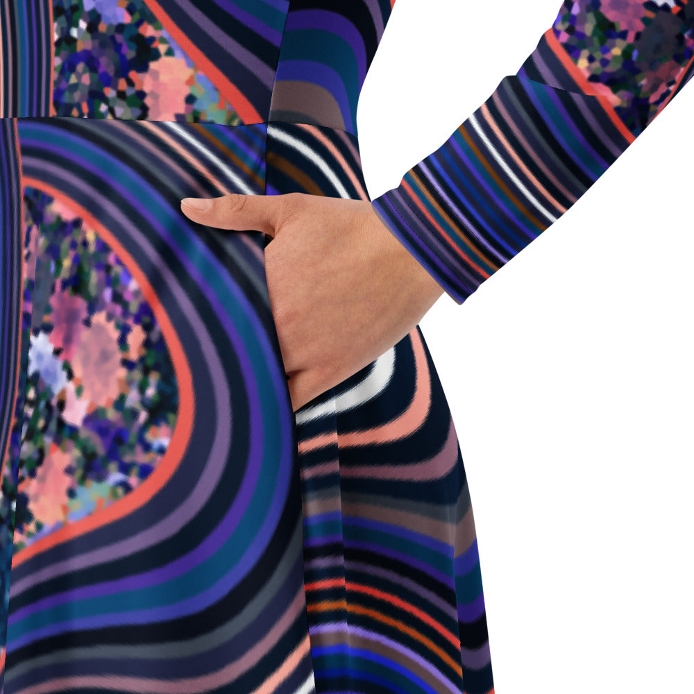 All-over print long sleeve midi dress 340kl3