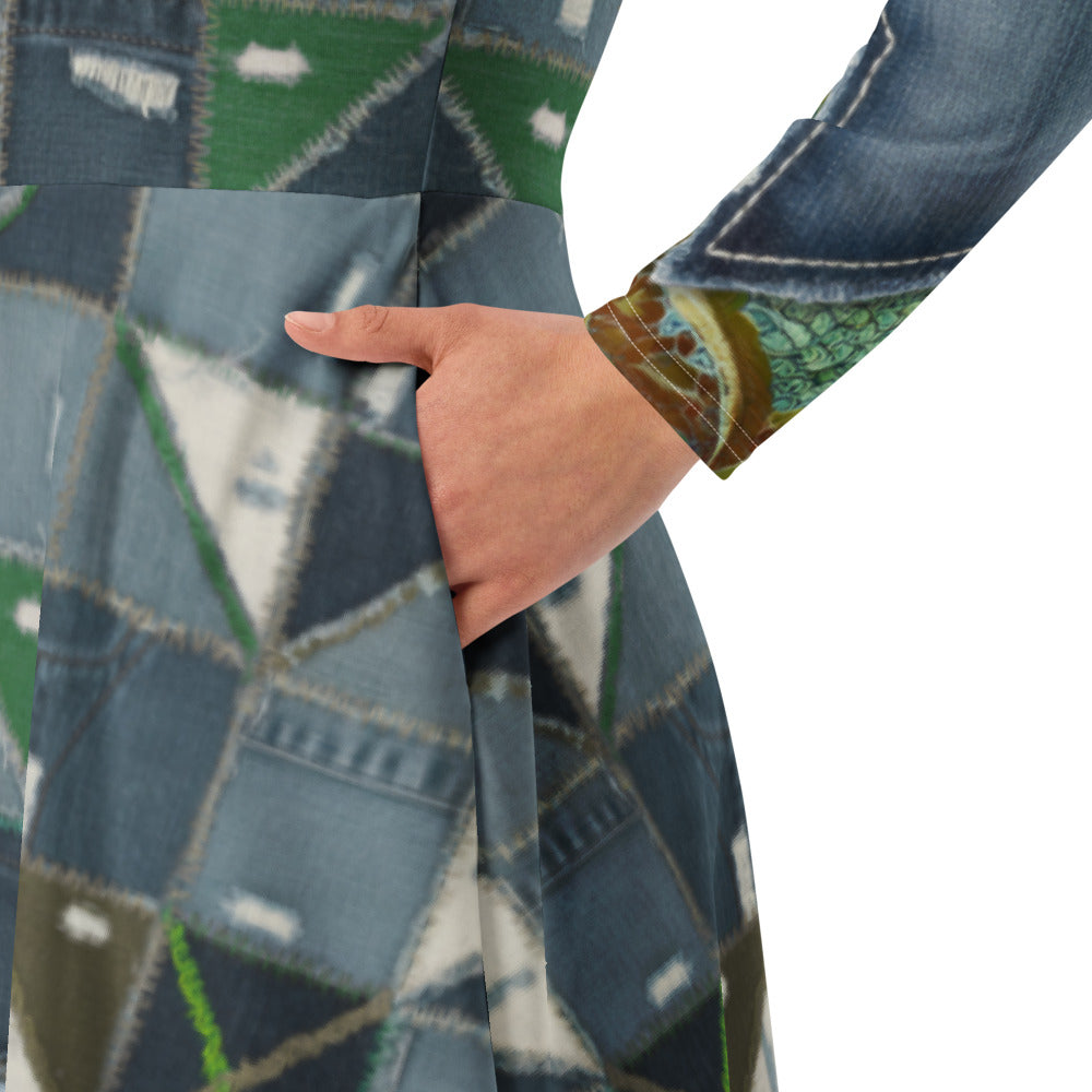 All-over print long sleeve midi dress 341kl1