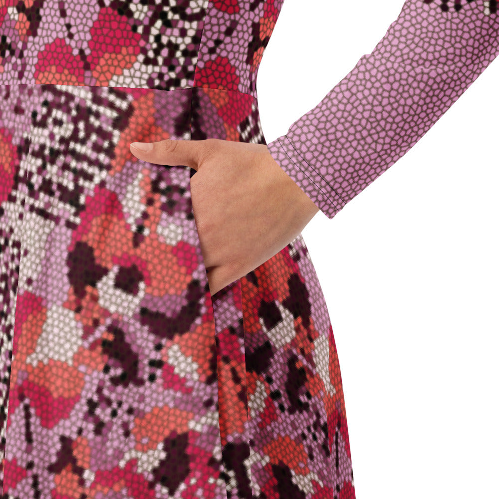 All-over print long sleeve midi dress 342kl2D