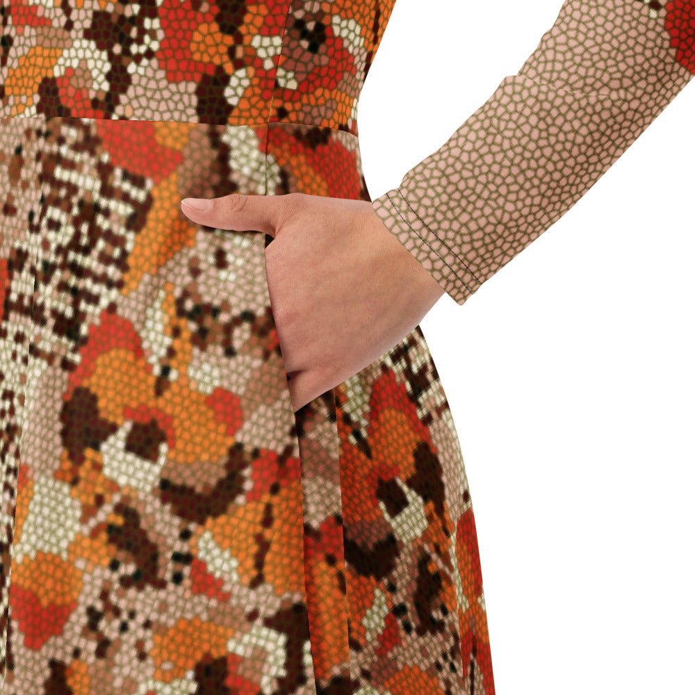 All-over print long sleeve midi dress 342kl3D