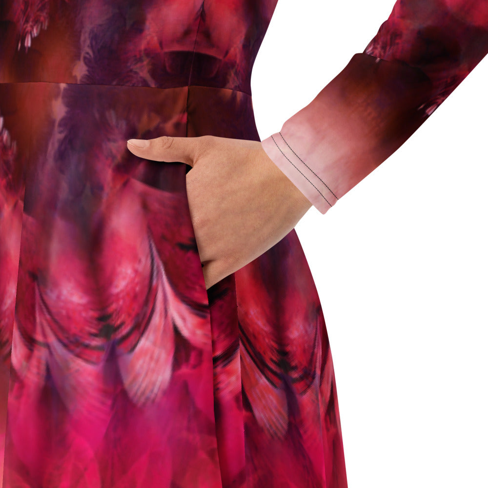 All-over print long sleeve midi dress 344kl1