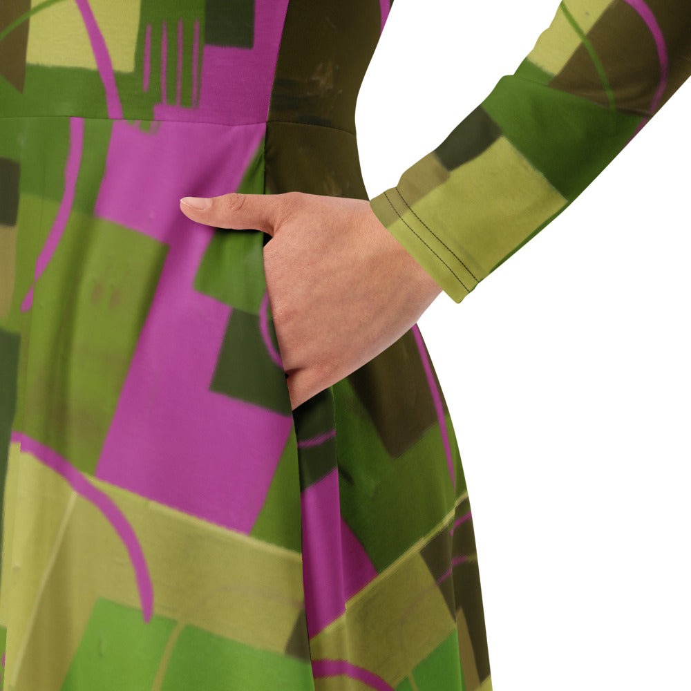 All-over print long sleeve midi dress 346kl2
