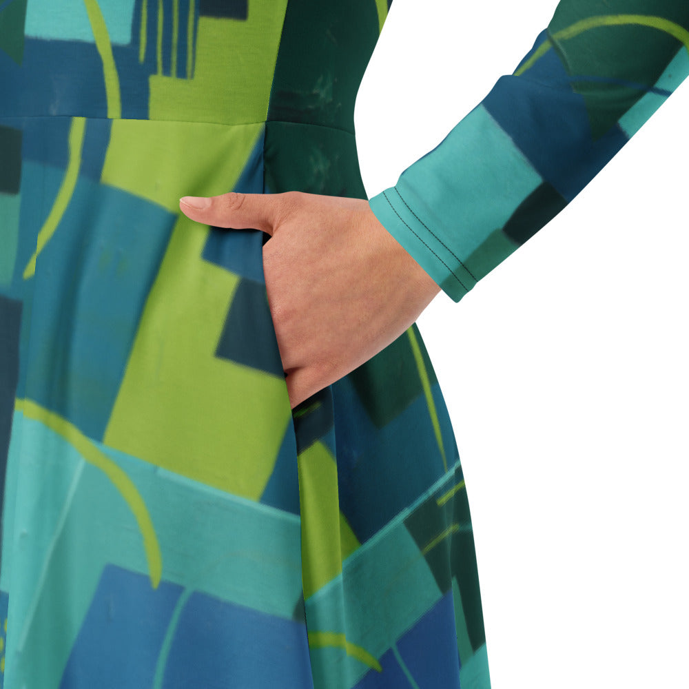 All-over print long sleeve midi dress 346kl1
