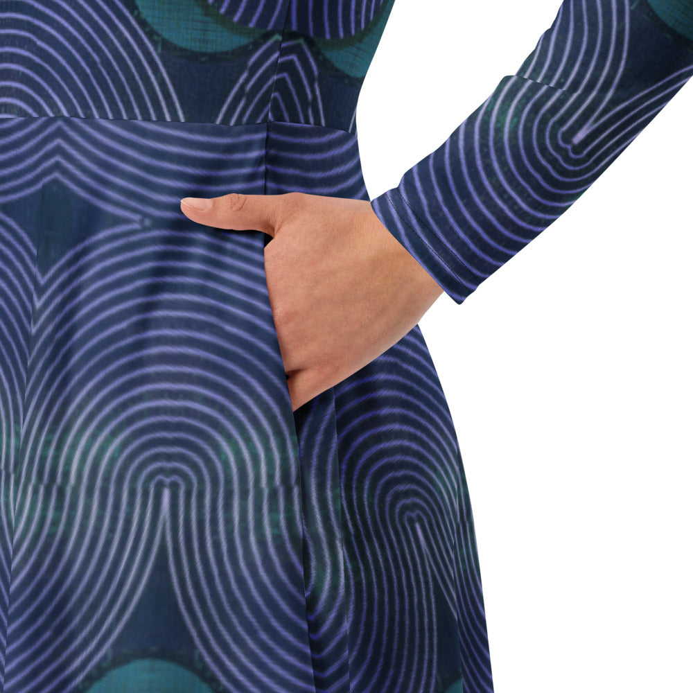 All-over print long sleeve midi dress 345Ckl4