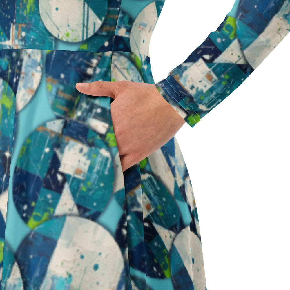 All-over print long sleeve midi dress 348kl1