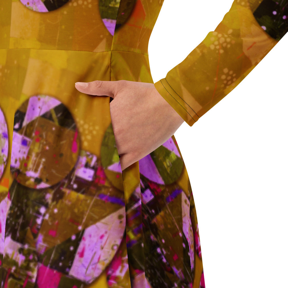 All-over print long sleeve midi dress 348kl3