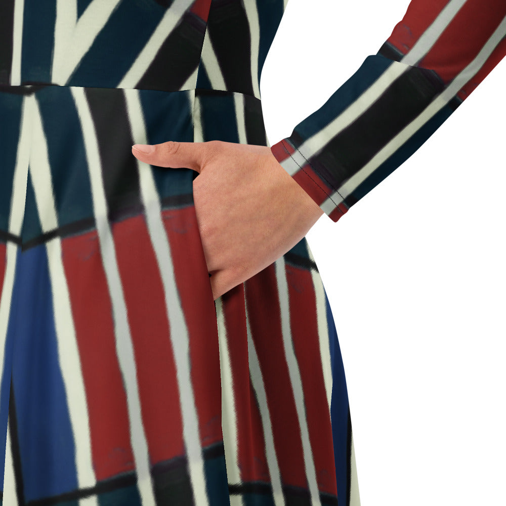All-over print long sleeve midi dress 349Dkl3