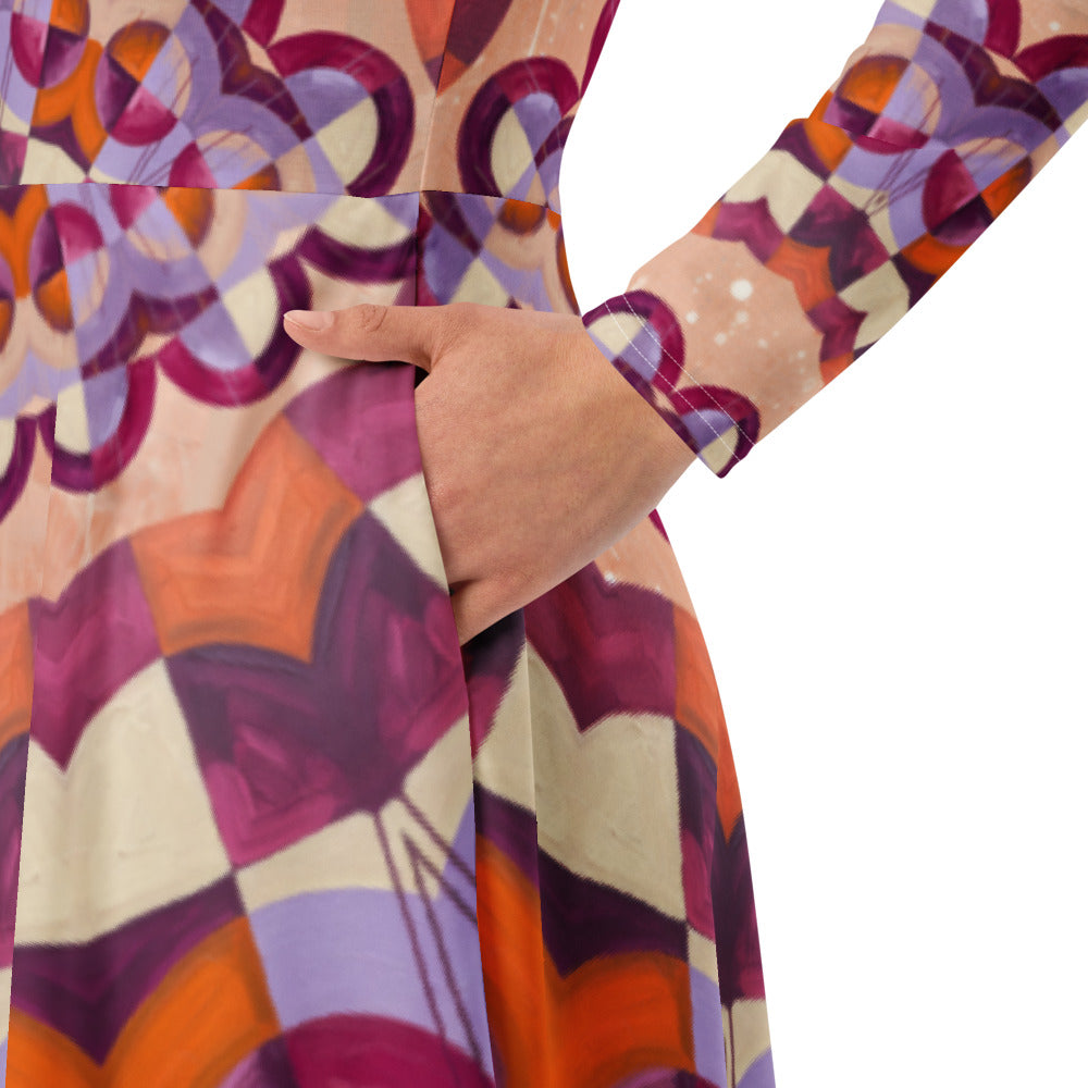 All-over print long sleeve midi dress 350kl1