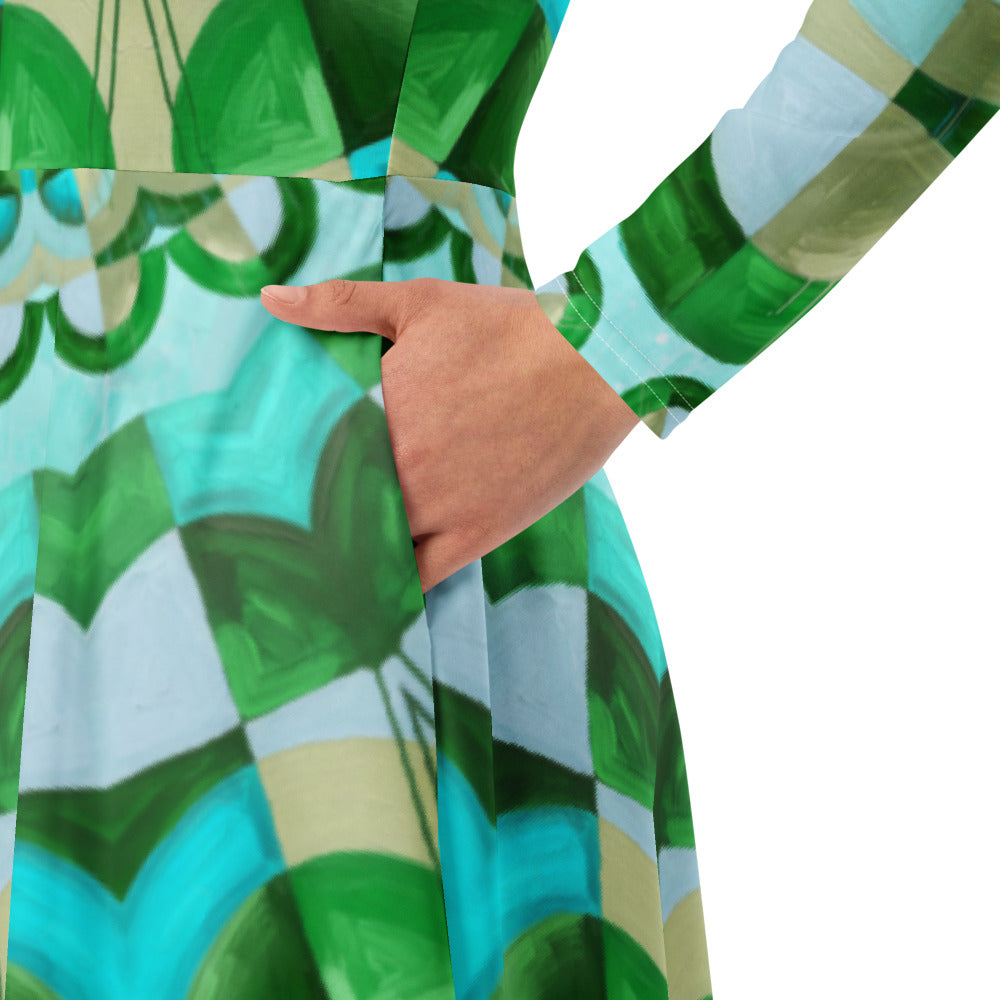 All-over print long sleeve midi dress 350kl2