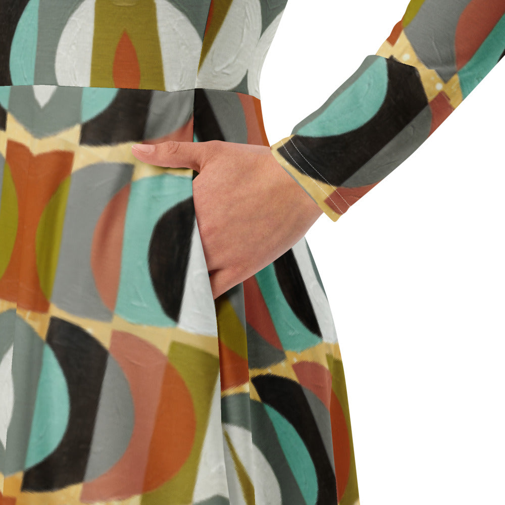 All-over print long sleeve midi dress 352kl2