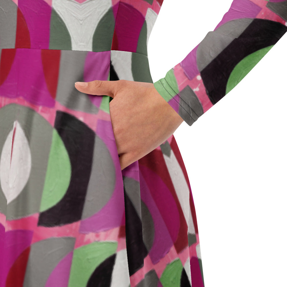 All-over print long sleeve midi dress 352kl1