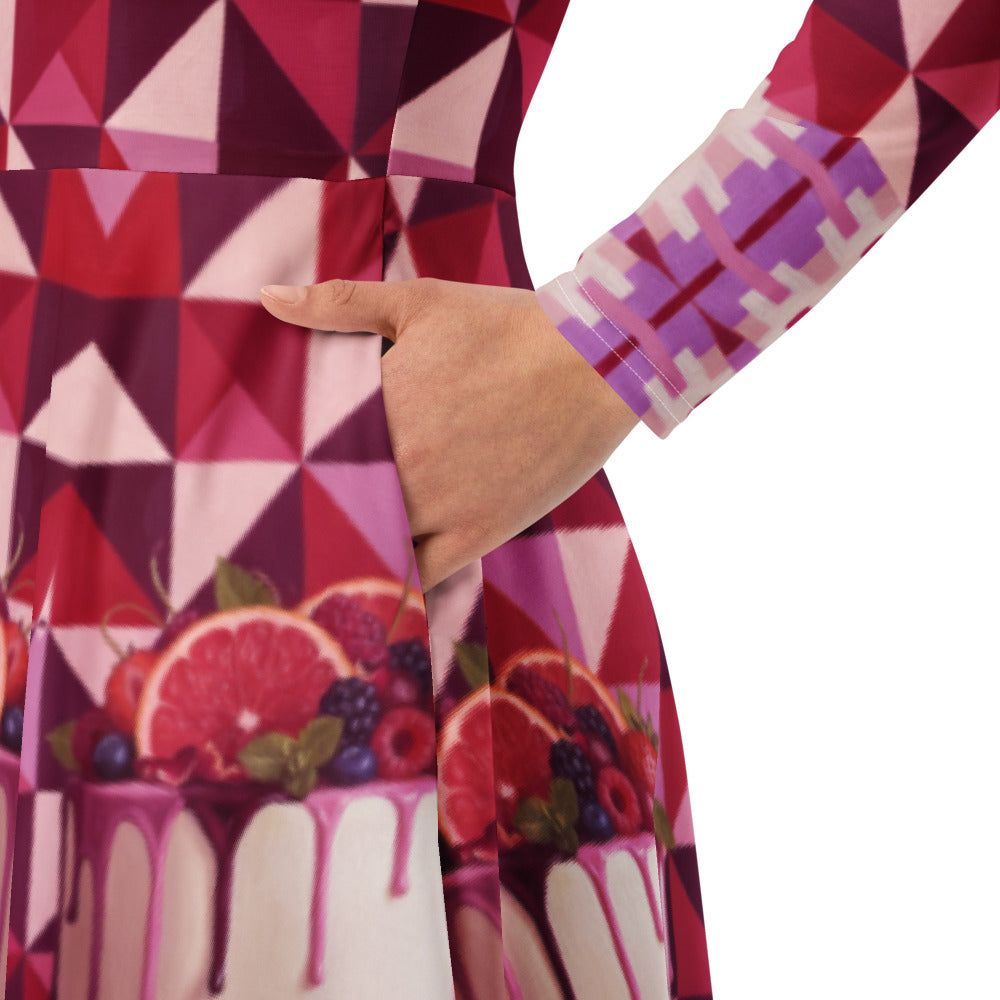 All-over print long sleeve midi dress 287Dkl2