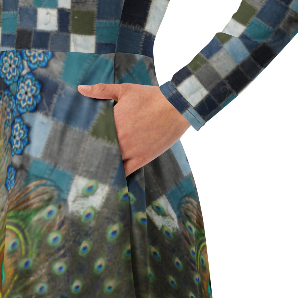 All-over print long sleeve midi dress 284D