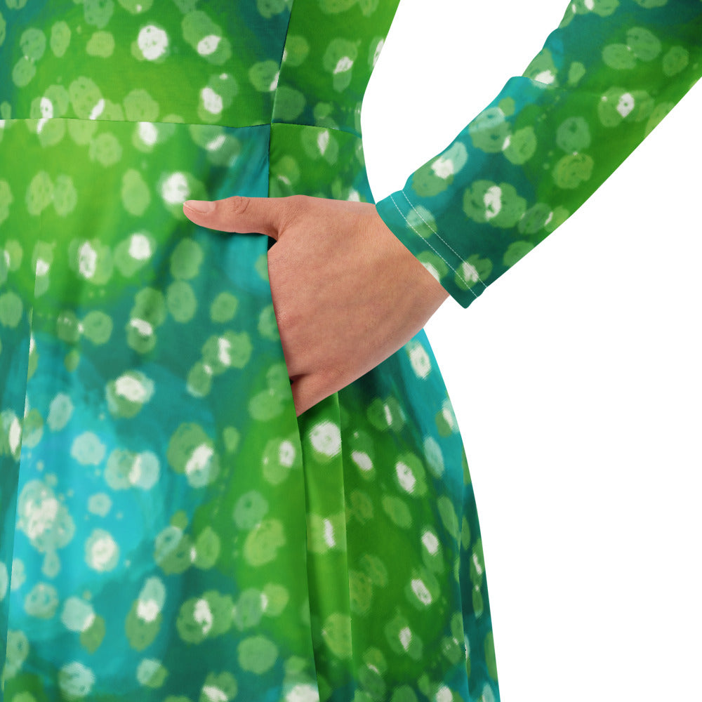 All-over print long sleeve midi dress 355Bkl3b