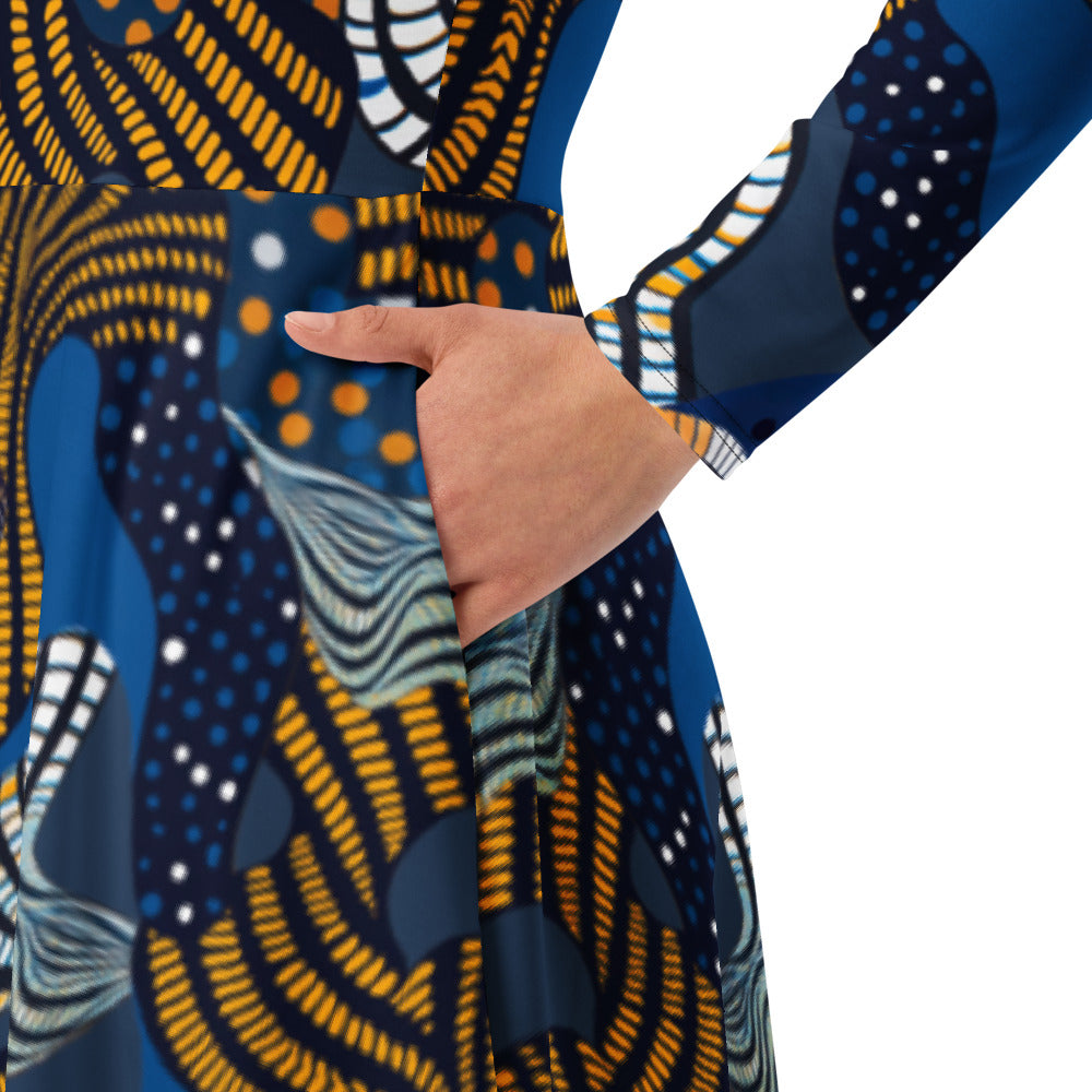 All-over print long sleeve midi dress 357Fkl1