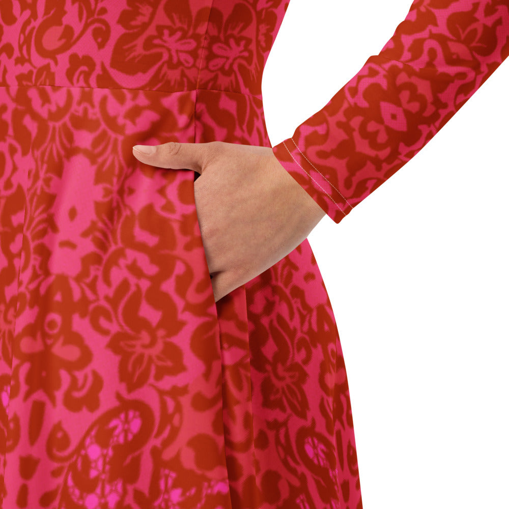 All-over print long sleeve midi dress 358Bkl5