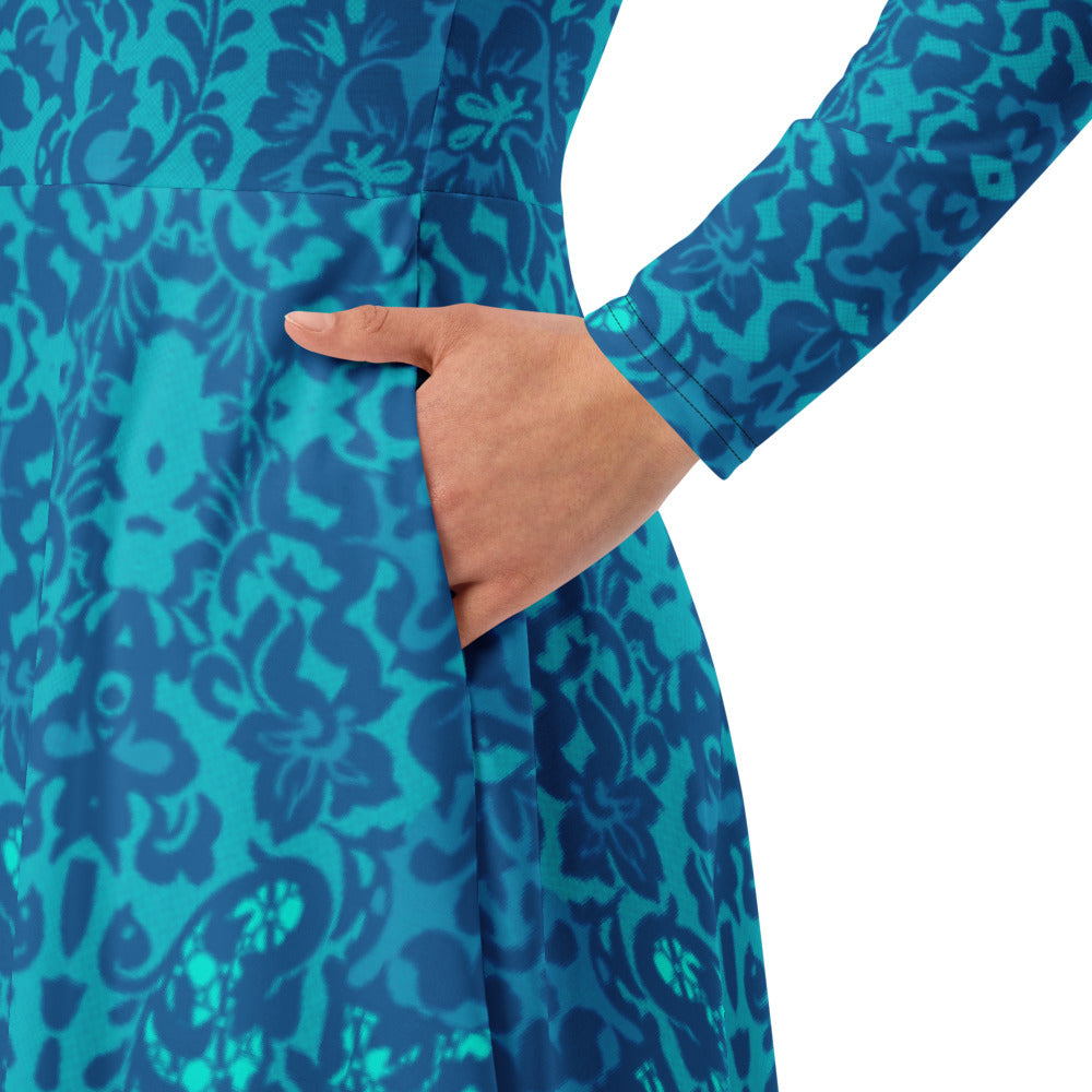 All-over print long sleeve midi dress 358Bkl6