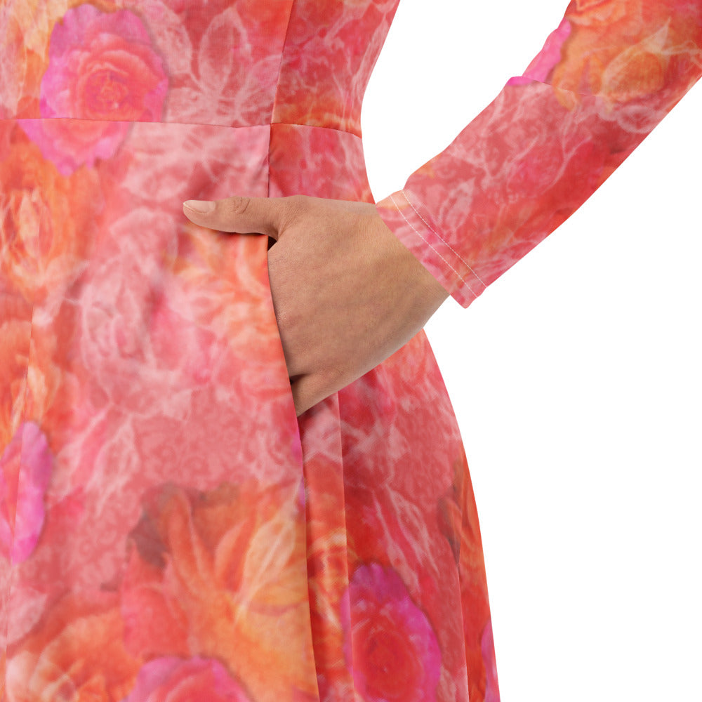 All-over print long sleeve midi dress 361kl1