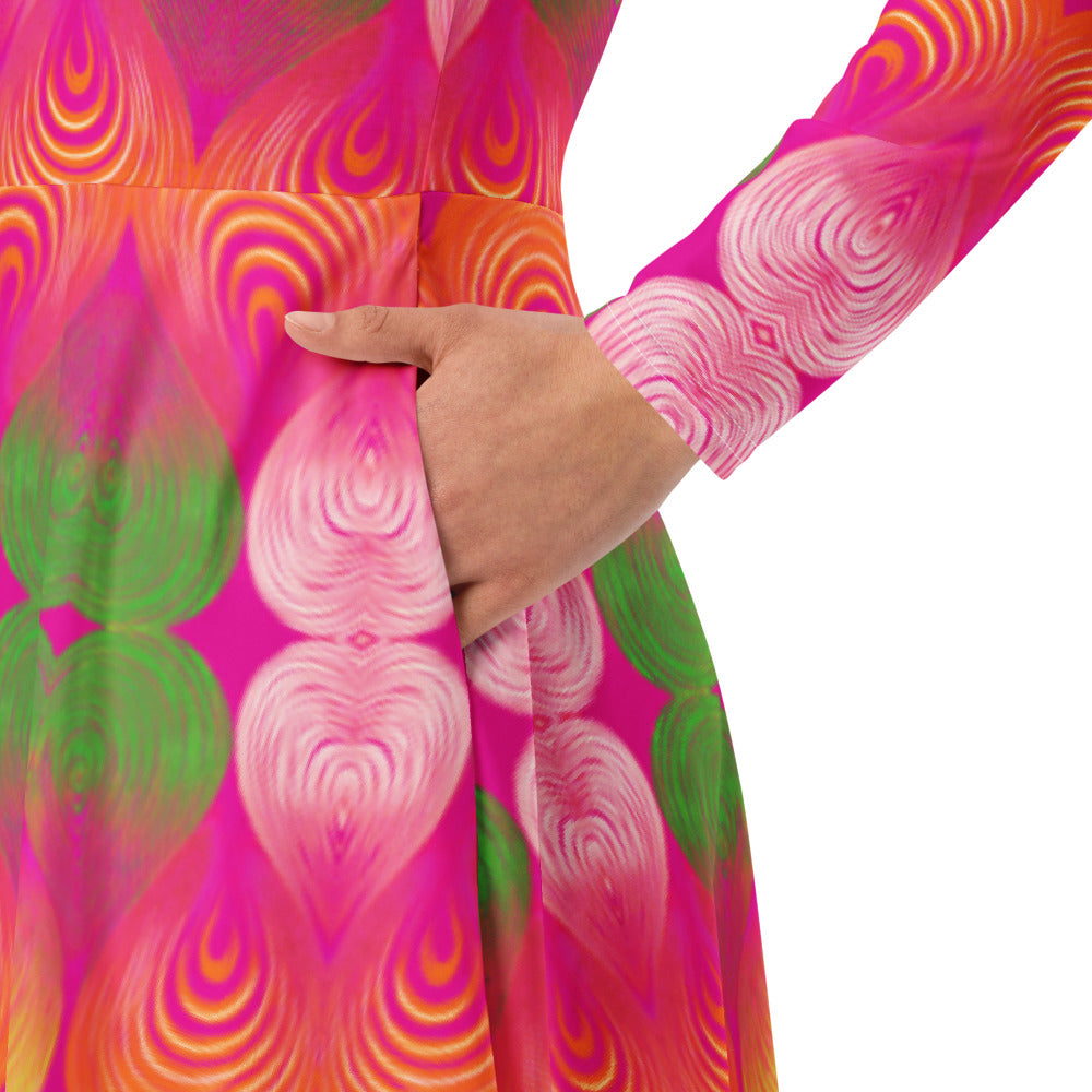 All-over print long sleeve midi dress 362kl3b