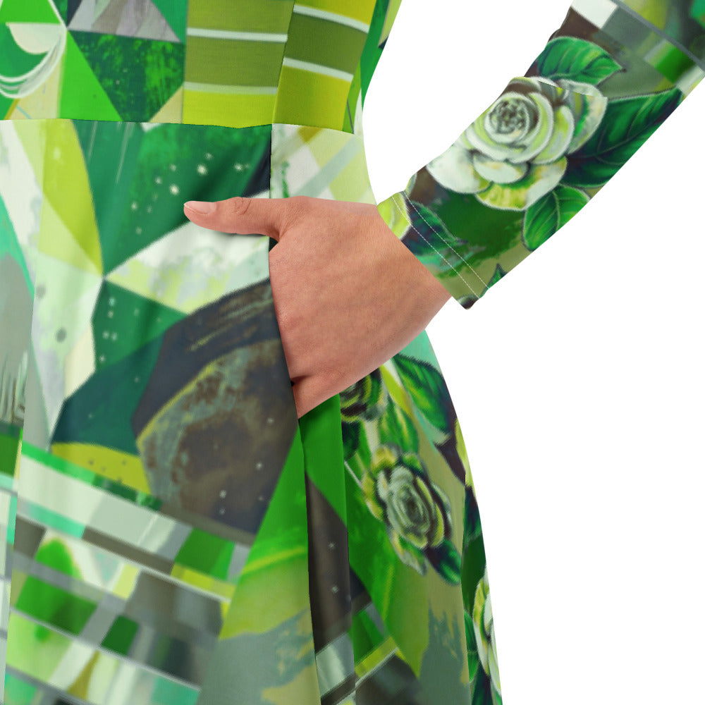 All-over print long sleeve midi dress 363ckl2