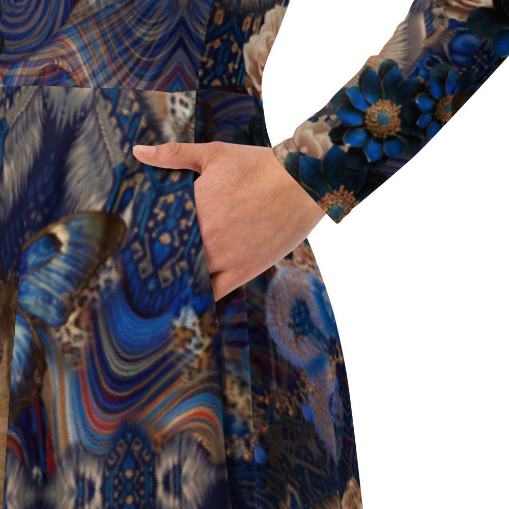 All-over print long sleeve midi dress 156D3C