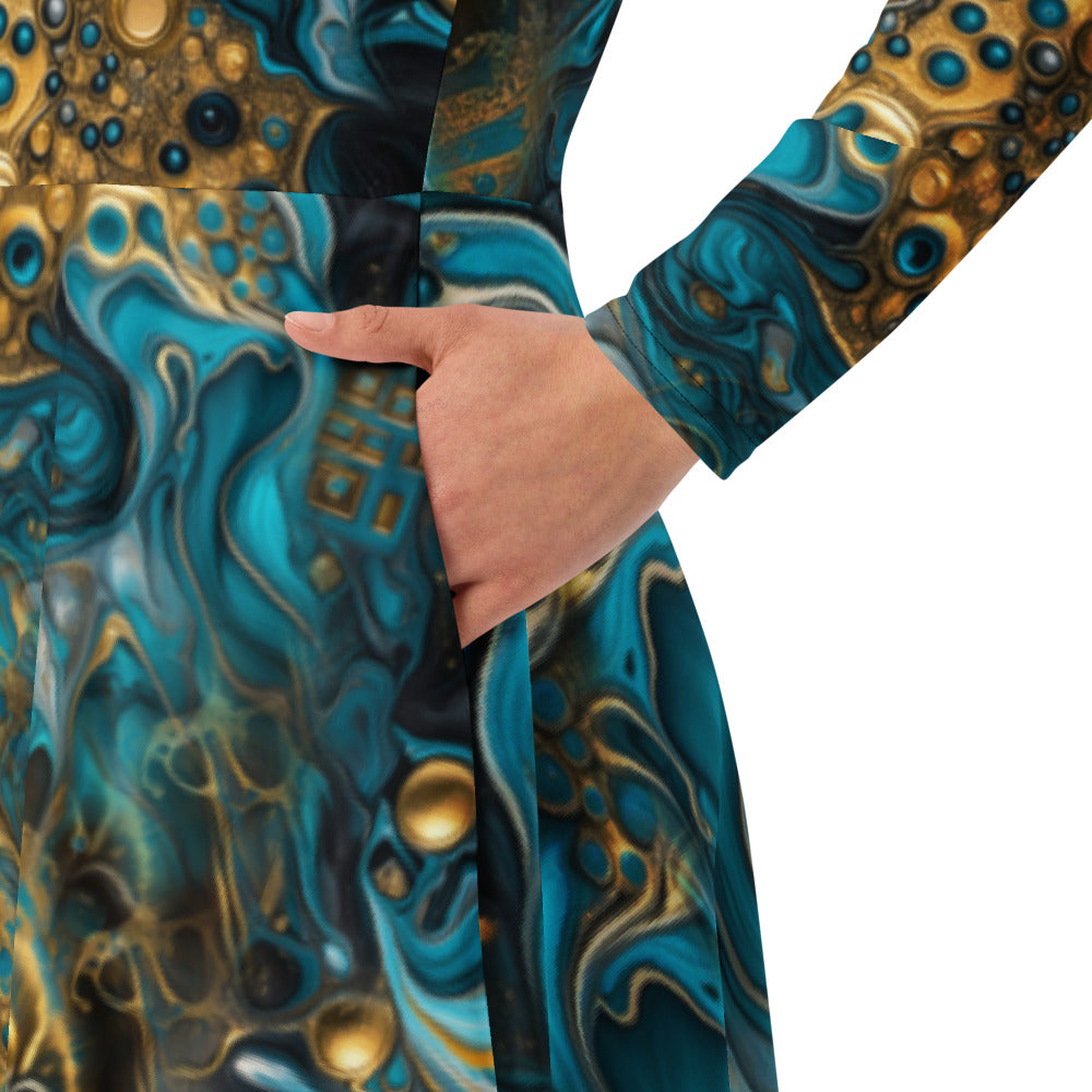 All-over print long sleeve midi dress 368Bkl1