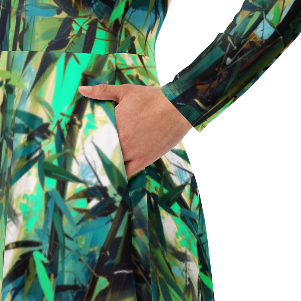 All-over print long sleeve midi dress 370kl2