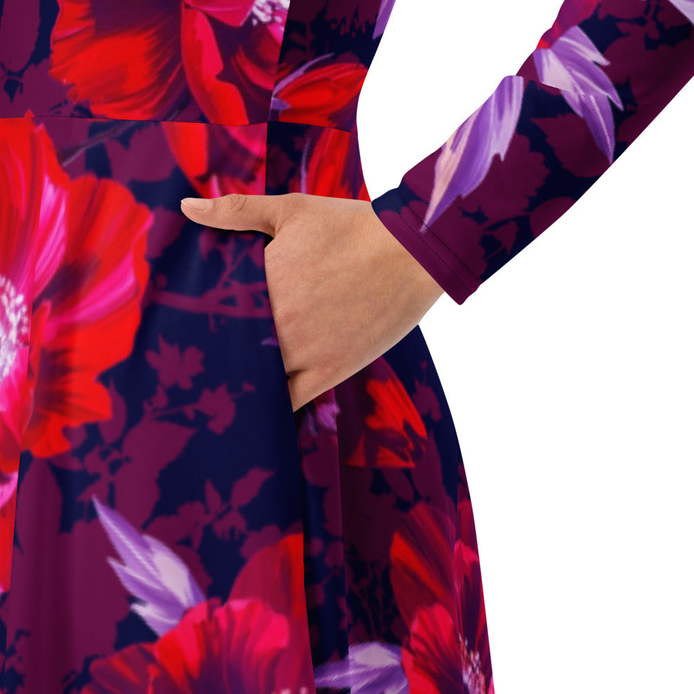 All-over print long sleeve midi dress 371Bkl2