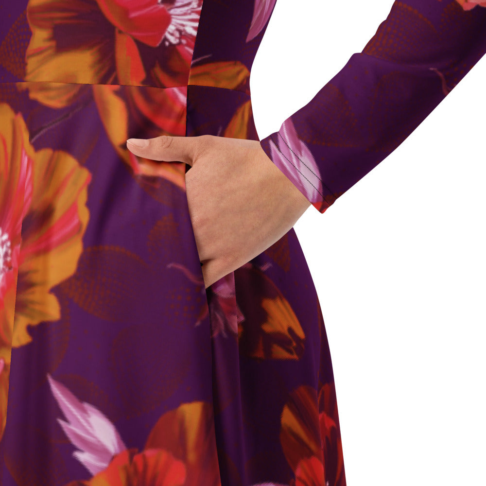 All-over print long sleeve midi dress 371kl3