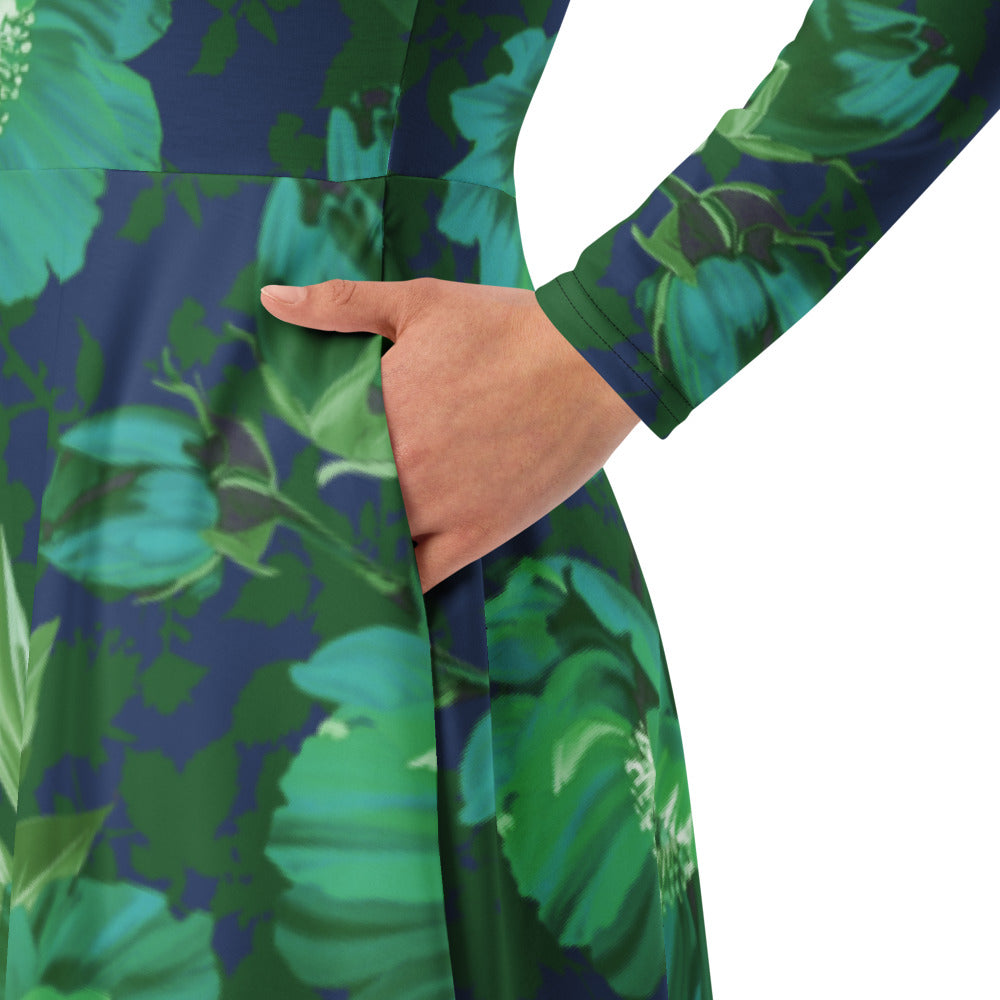 All-over print long sleeve midi dress 371Bkl3