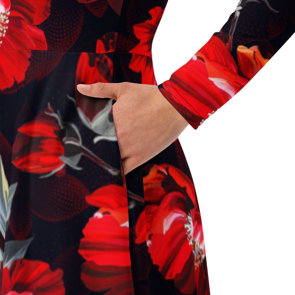 All-over print long sleeve midi dress 371kl1
