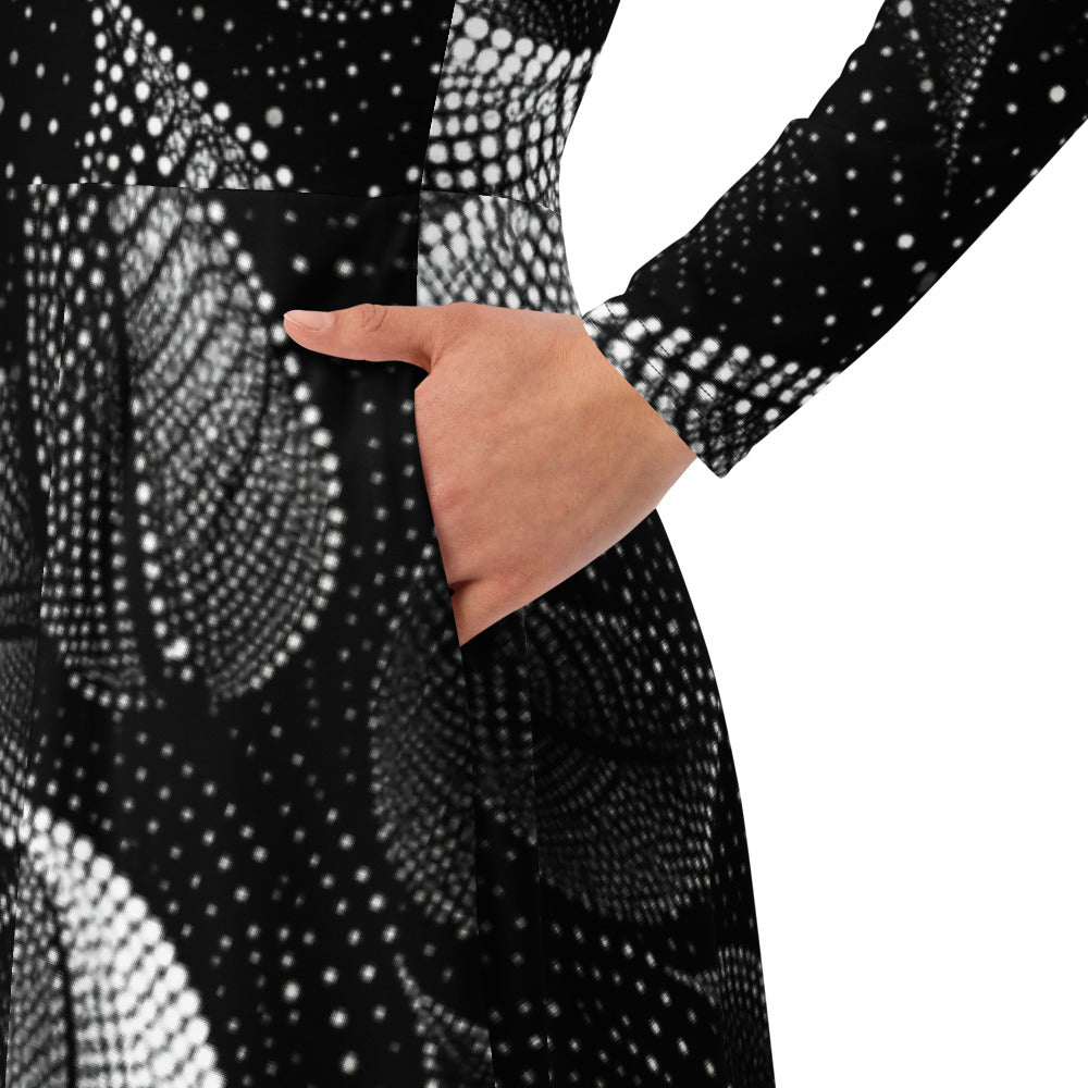 All-over print long sleeve midi dress 372kl1