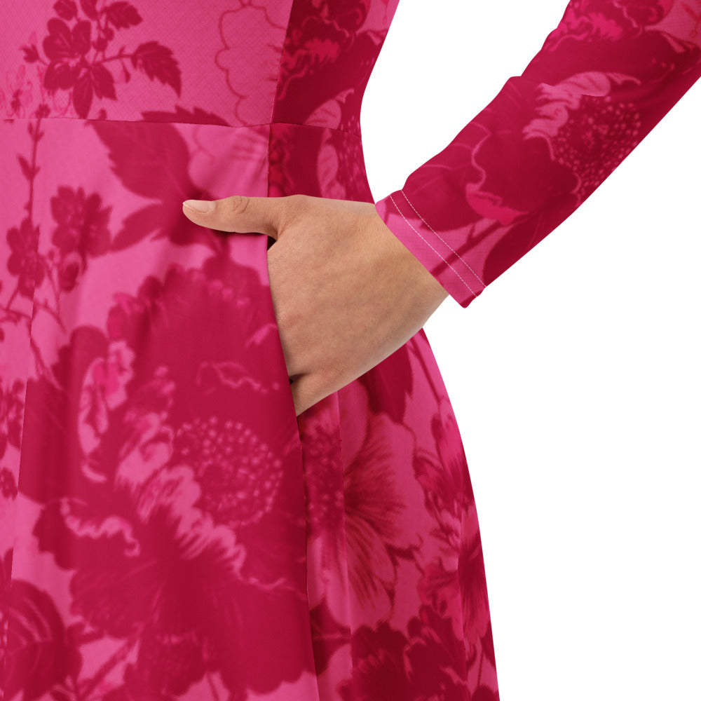 All-over print long sleeve midi dress 373Bkl6